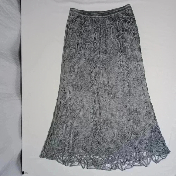 SOULMATES Hand Crochet 3/4 Bell Sleeve 3pc Evening gown. Silver with beading. XL - Picture 7 of 16